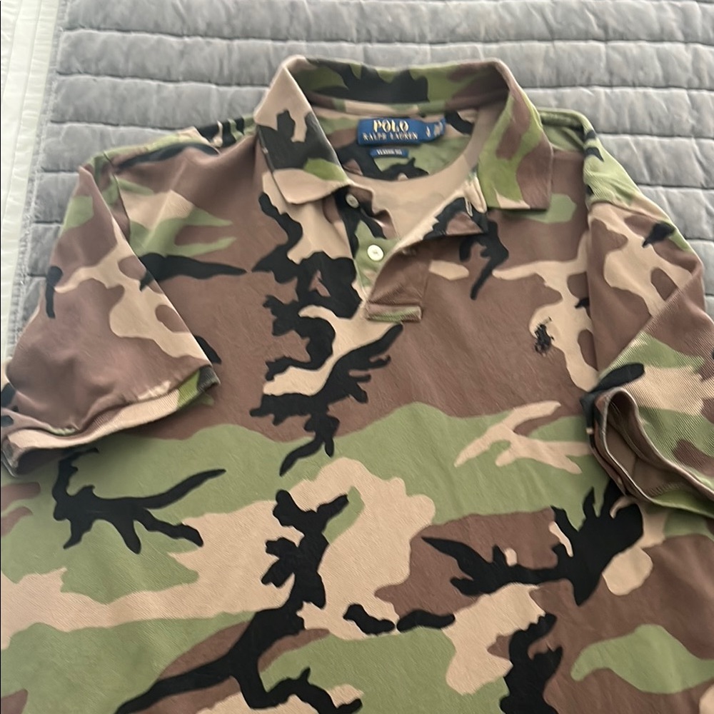 Polo by Ralph Lauren Men's Green and Brown Camouflage Polo Shirt